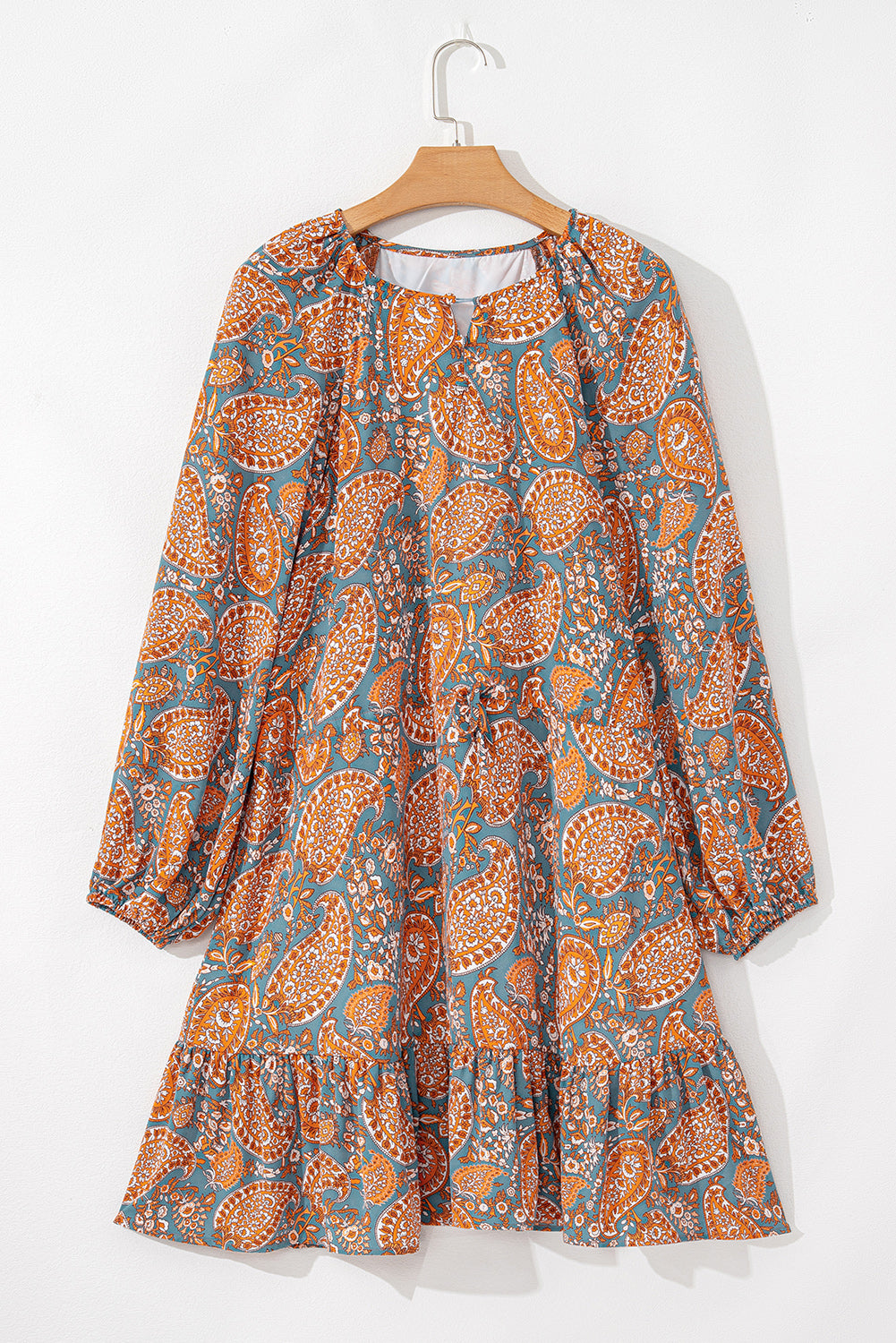 Orange Paisley estampado Fit Lolo Fit Drawstring Mini Vestido de cintura alta