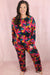 Black Long Sleeve Lounge Set with Plus Size Printed Pants