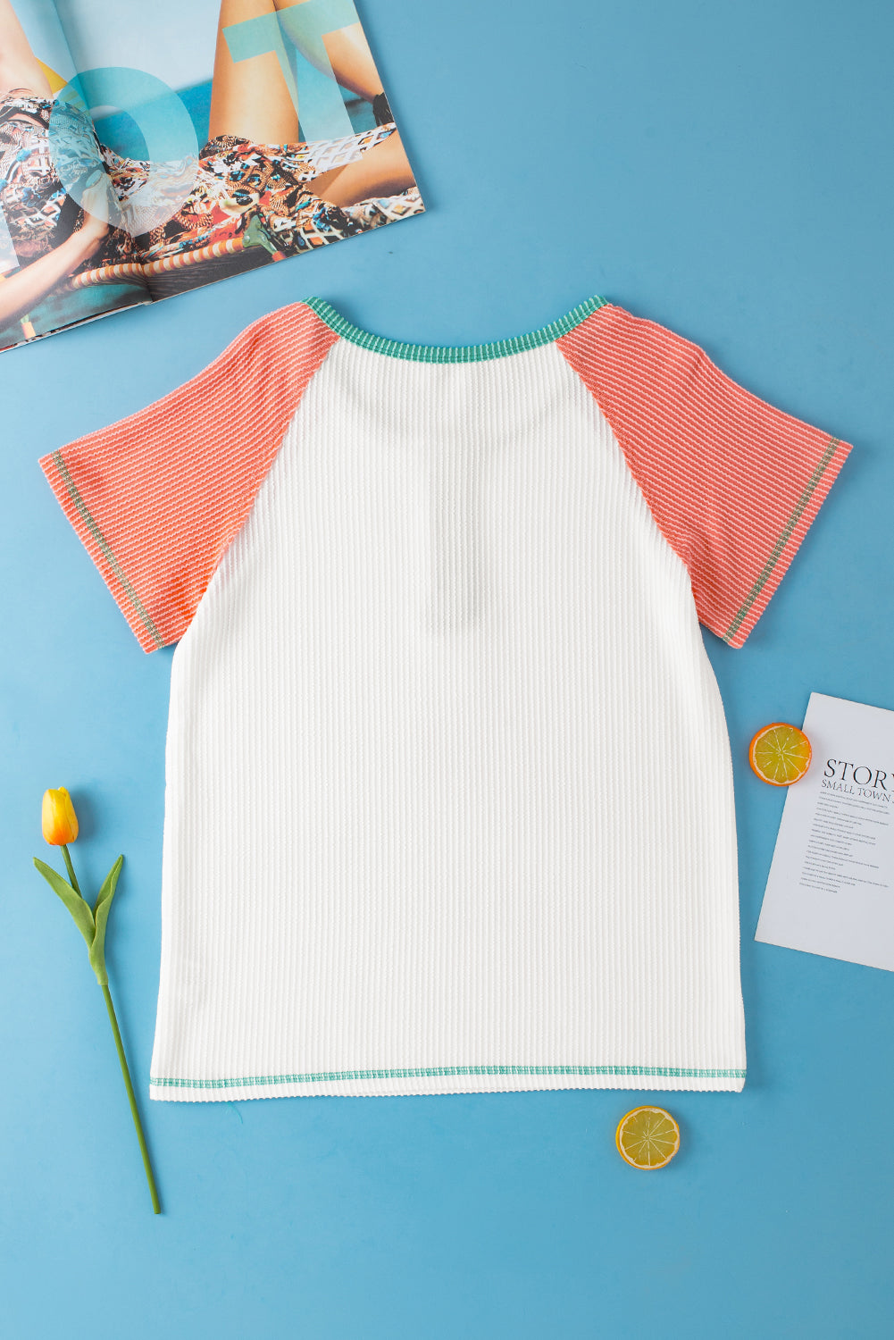 T-shirt Henley texturé à manches raglan et color block blanc