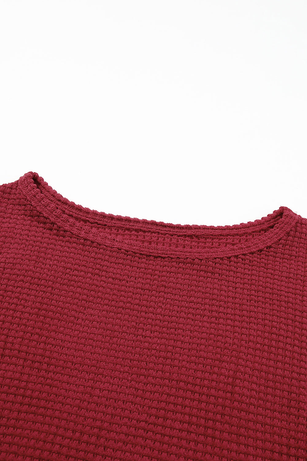 Fiery Red Waffle Knit Drop Show Sleeve Long Top