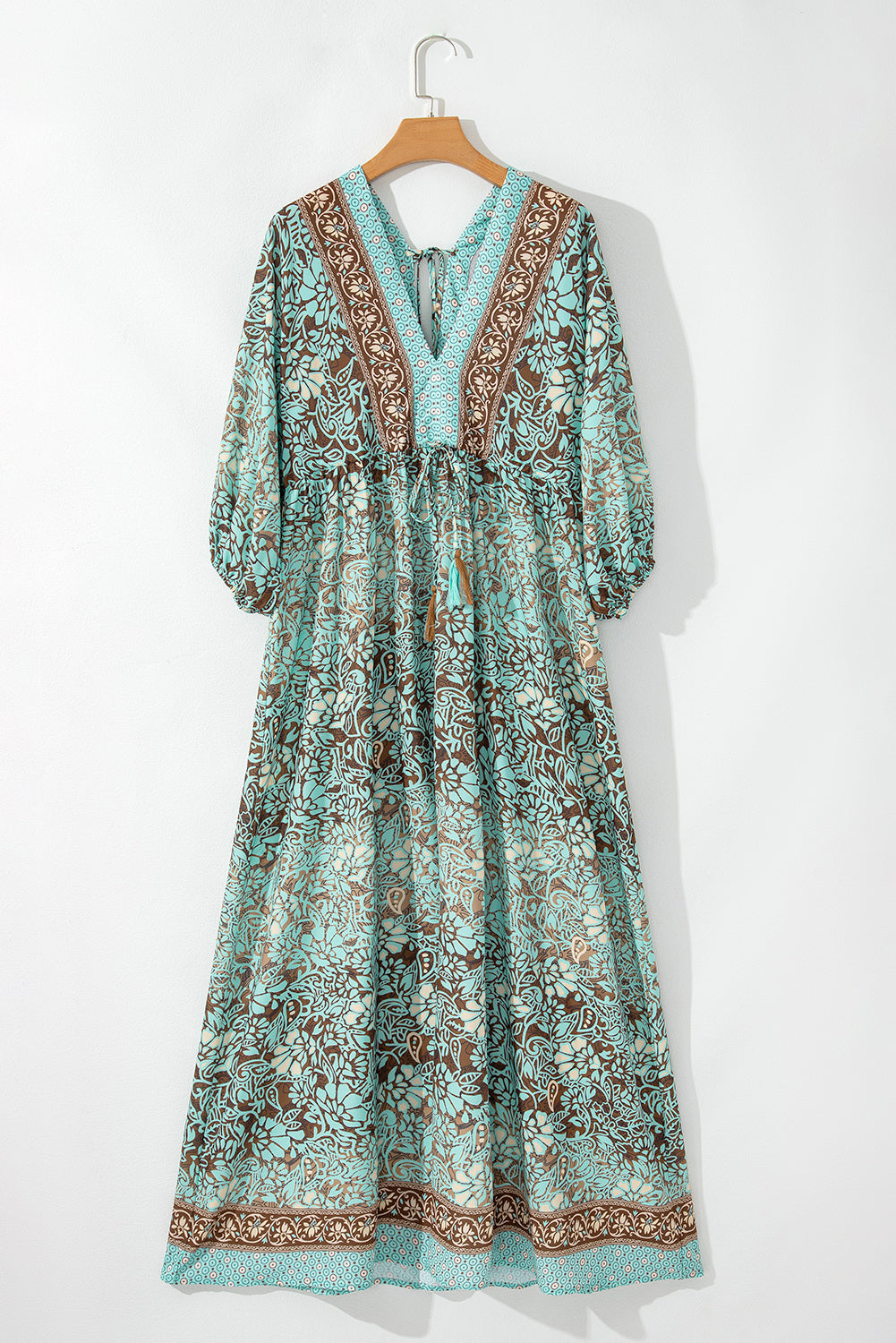 Robe longue bohème à imprimé floral et à lacets dos ouvert taille haute vert