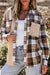 Khaki thermal knit plaid patchwork jacket