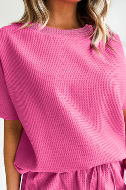 Ensemble t-shirt texturé décontracté fuchsia *