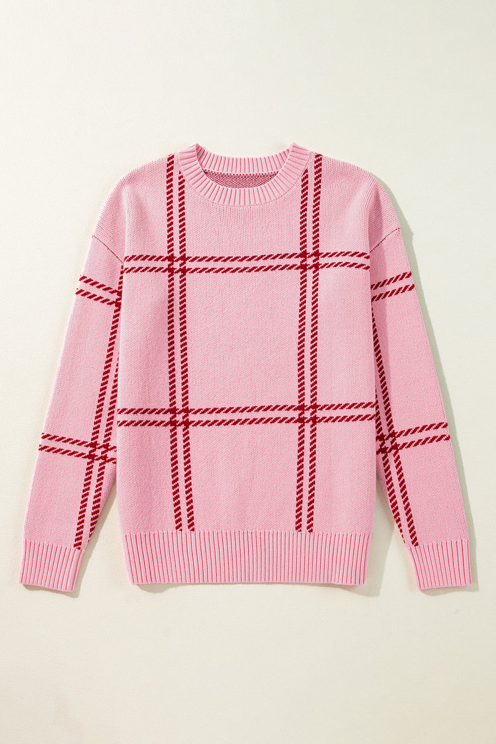 Pink shoulder pink sweater knitted with Scottish pattern*