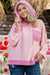 Plus Size Pink Color Patchwork Drawstring Hoodie