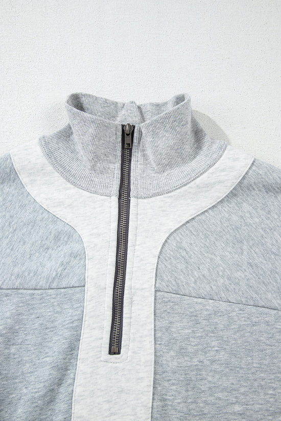 Grey Half Zip Drop Shoulder Sweatshirt with Side Slits