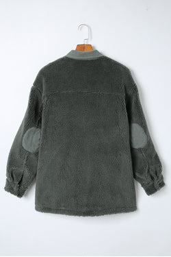 Grey Sherpa Jacket with Corduroy Trim and Elbow Patch