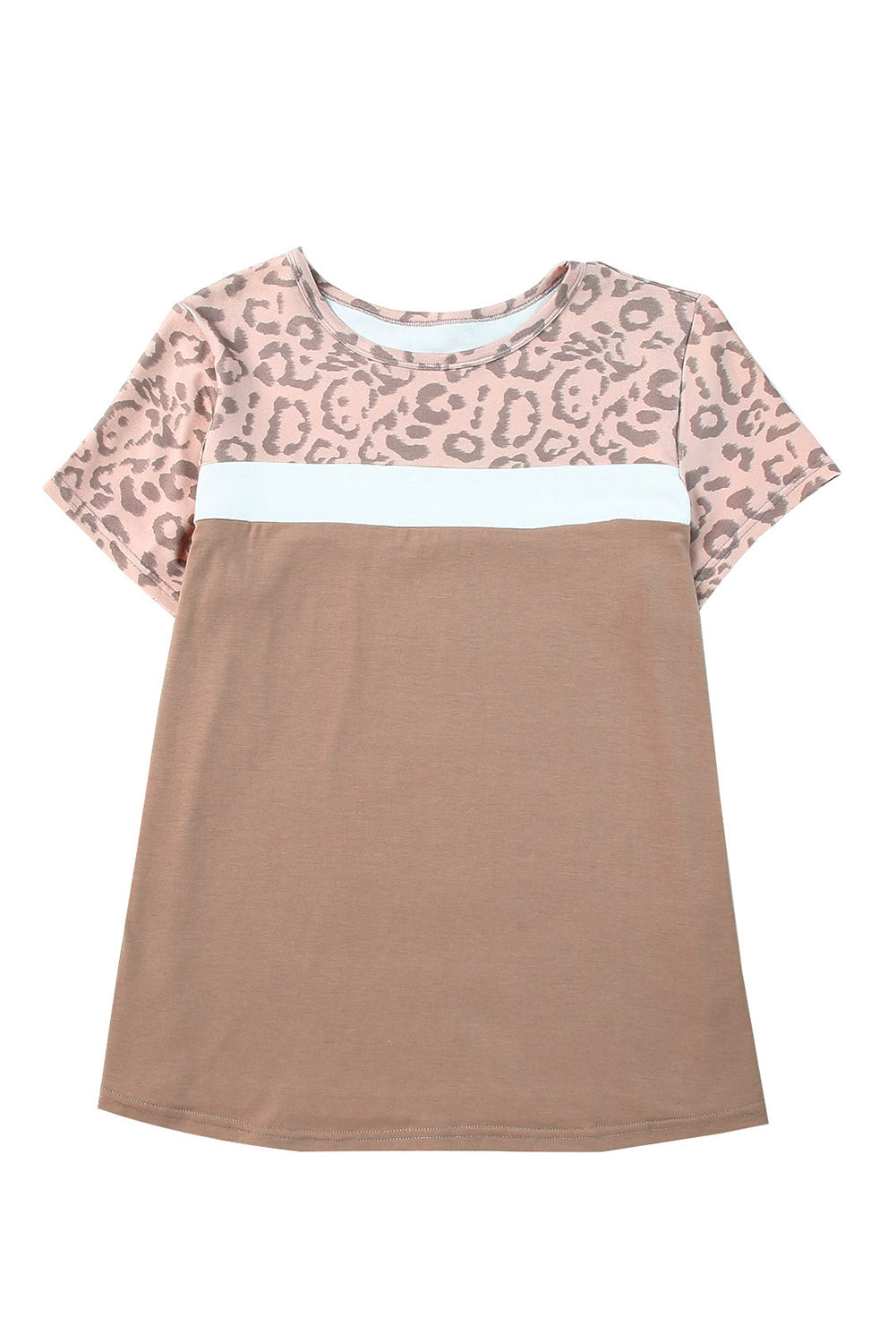 Khaki Leopard Joch Farbblock T -Shirt