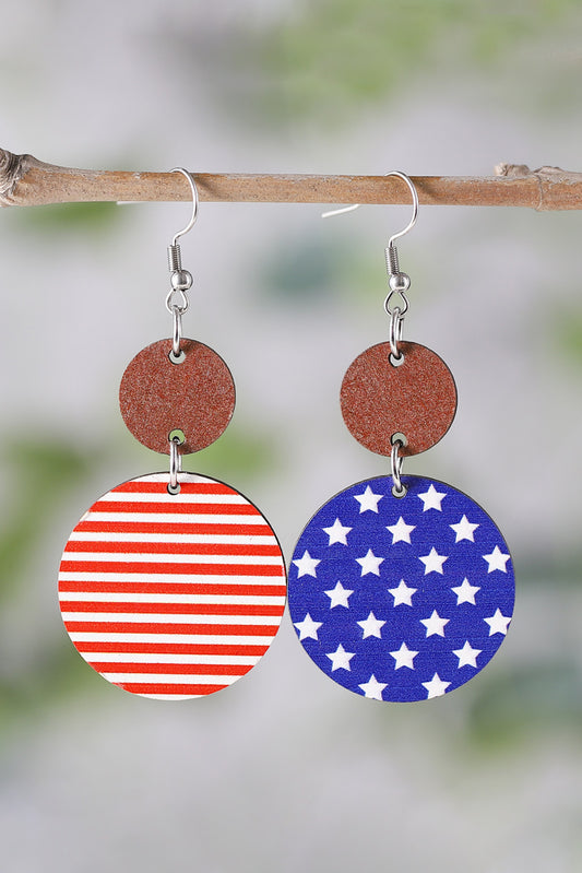 Boucles d'oreilles drapeau en bois bleu foncé du 4 juillet