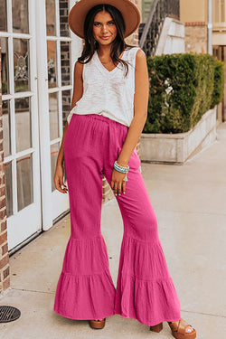 Rose -ruffled and bell high -wave pants