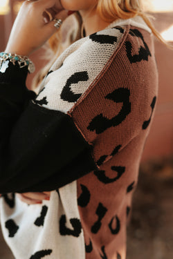 Coffee Leopard Print Color Block Sweater