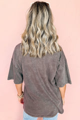 Medium gray graphic t-shirt with vintage and mineral washed-out fellow print