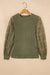 Jungle Green Sunflower Mesh Bubble Sleeve Waffle Knit Top