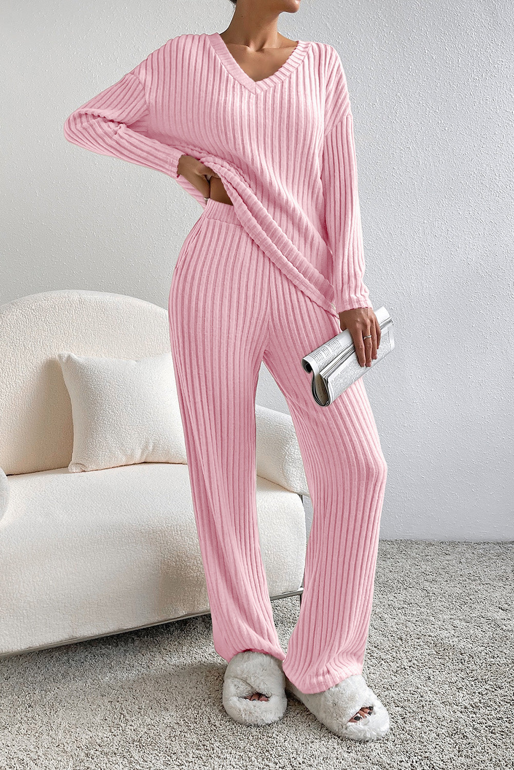 Tenue deux pièces ample en tricot côtelé *