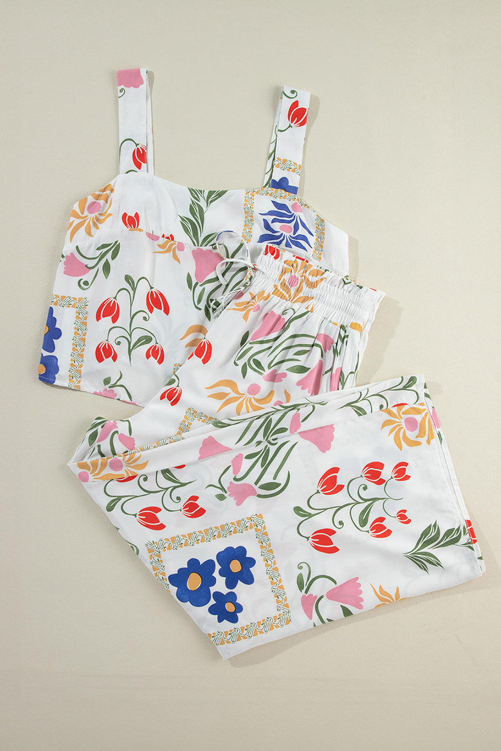 Ensemble débardeur à col carré imprimé coloré blanc et pantalon large-A WOMAN WE LOVE