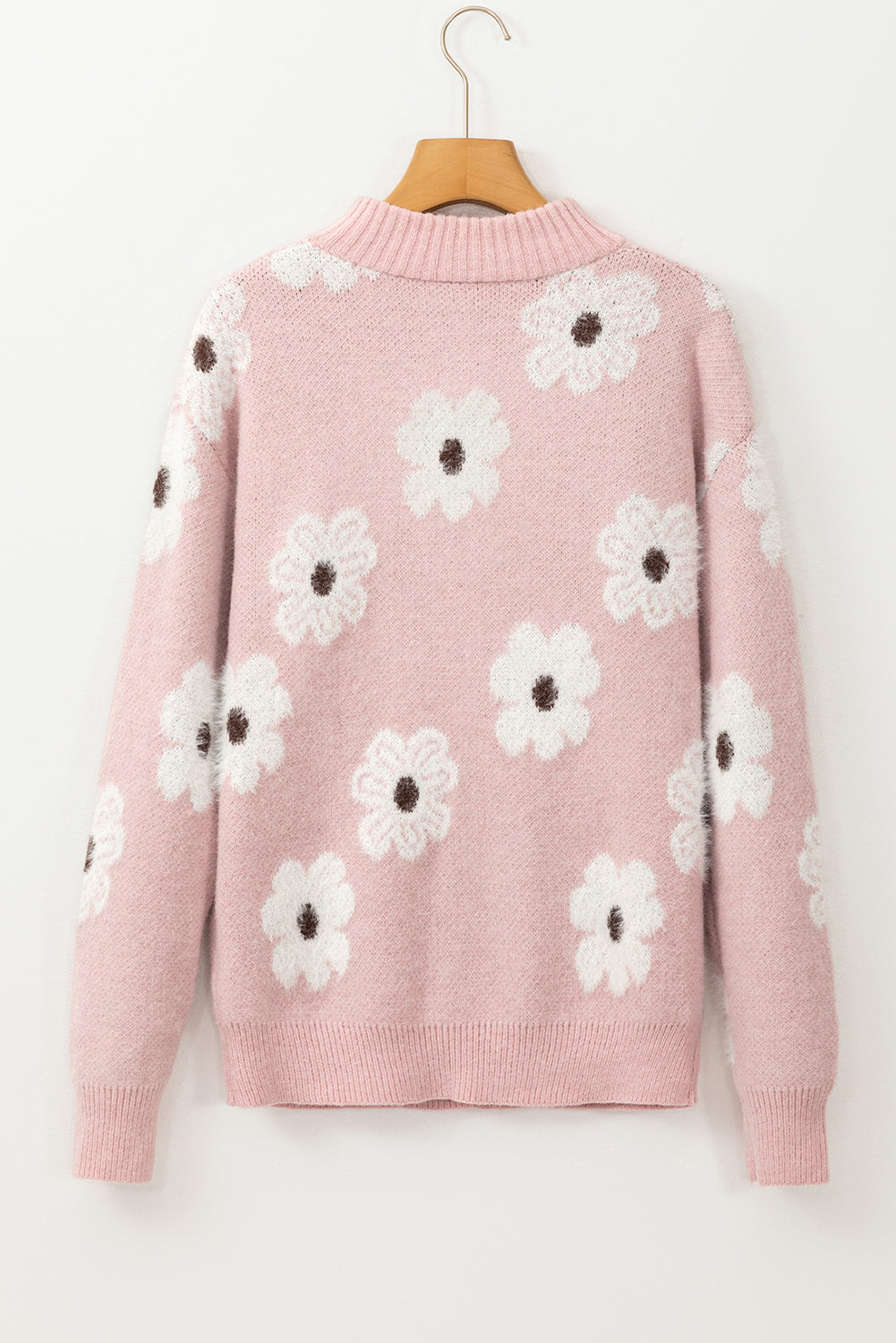 Pull rose à demi-zip et épaules tombantes à motif floral