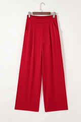 Pantalon droit ample à taille haute élastique rouge vif