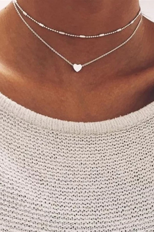 Collier à chaîne superposée en forme de cœur en argent pour la Saint-Valentin