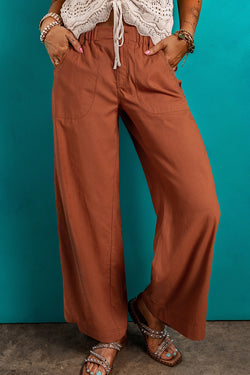 Pantalon droit décontracté avec poches à taille élastique Dahlia rouge