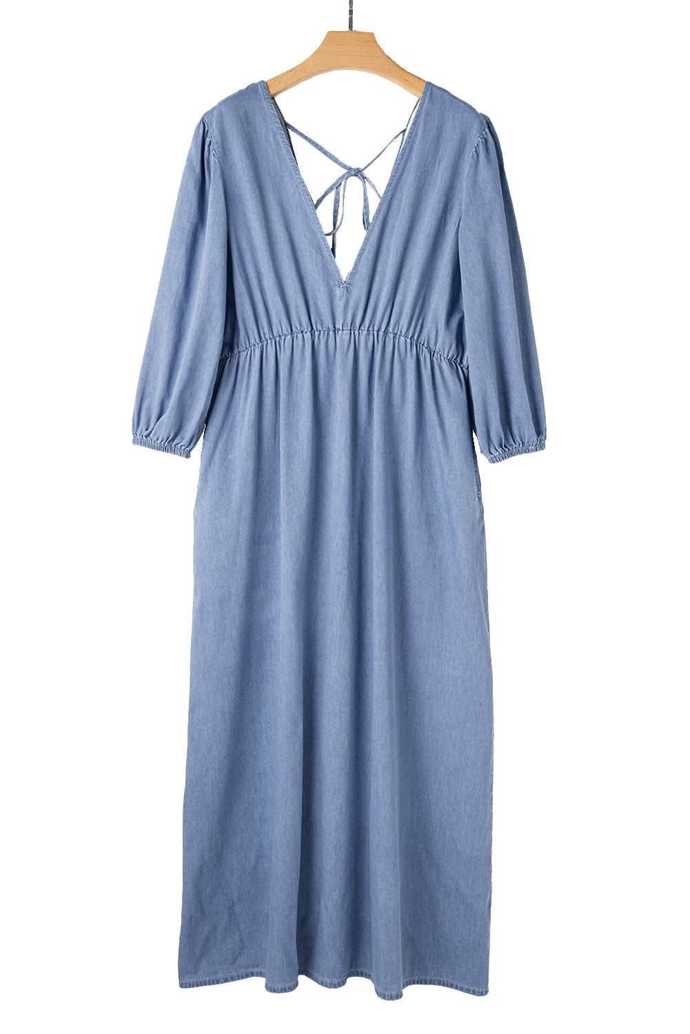 Myosotis Chambray Deep V Hals Armband Ärmel Maxikleid