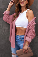 Chemise rose à poche boutonnée en velours côtelé-A WOMAN WE LOVE