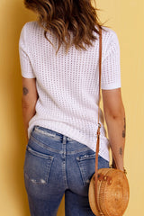 White T-shirt knitted with short and openwork sleeves