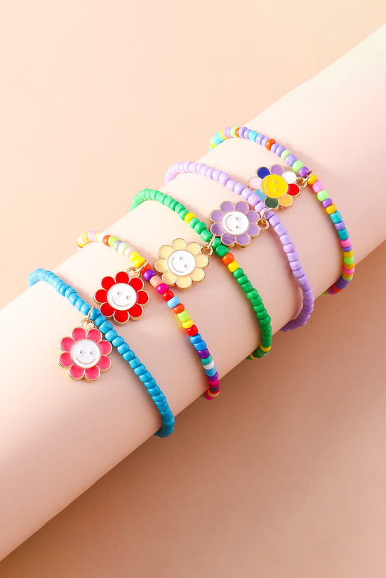 Juego de pulseras de perlas con colgante de flores ligeras de 5 piezas de color azul claro