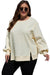 Sweat-shirt blanc à épaules tombantes en tricot gaufré de couleur unie, grande taille