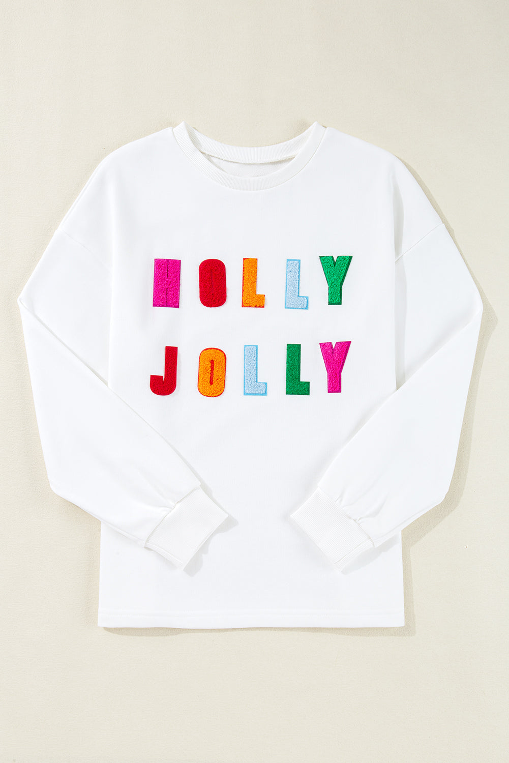 Weißer Chenille Holly Jolly Graphic Long Sleeve Top