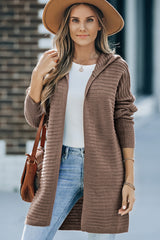 Cardigan à capuche marron en maille côtelée horizontale ouvert sur le devant-A WOMAN WE LOVE