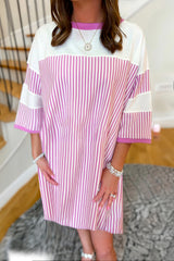 Phalaenopsis Striped Patchwork Three-Quarter Sleeve Loose Mini Dress