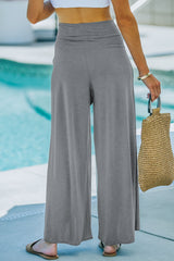 Pantalon décontracté gris moyen noué à taille basse et jambe fendue