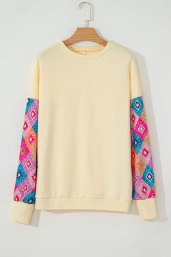 Apricot geometric print long sleeve crew neck top