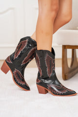 Bottes western noires en simili cuir à broderies aigle