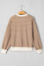 Khaki Textured Striped Crew Neck Long Sleeve Top with Patched Edges