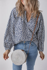 Chemisier bleu à imprimé floral et col en V cranté *-A WOMAN WE LOVE