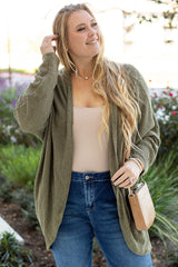 Cardigan grande taille en tricot gaufré à épaules tombantes ouvert sur le devant avec poches-A WOMAN WE LOVE