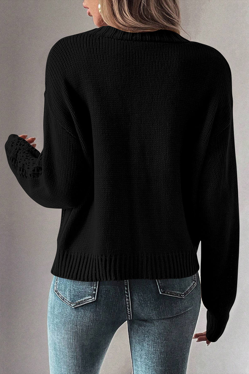 Cardigan pull noir à épaules tombantes en tricot ouvert