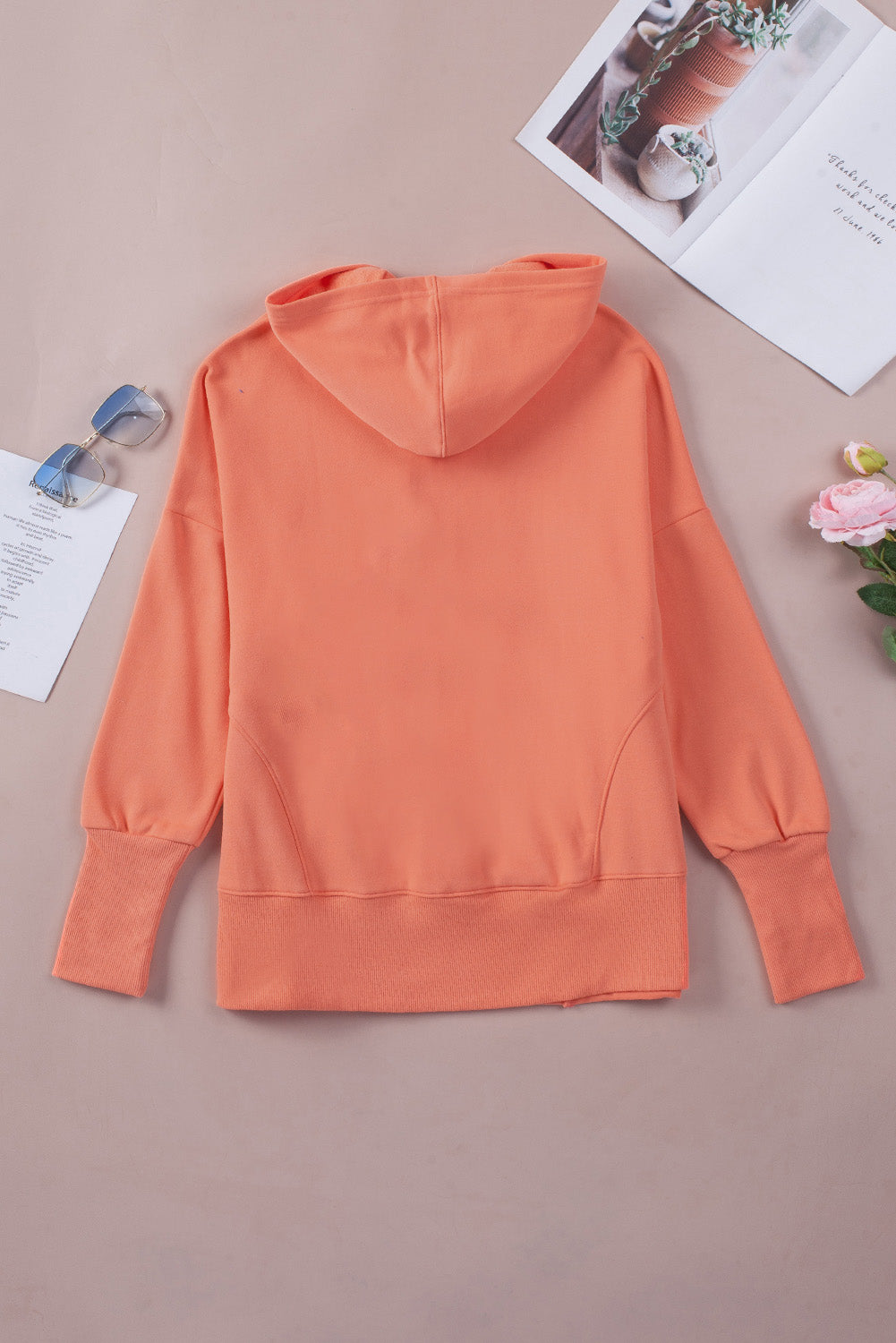 Sweat à capuche Henley à poche d'orange Batwing à poche