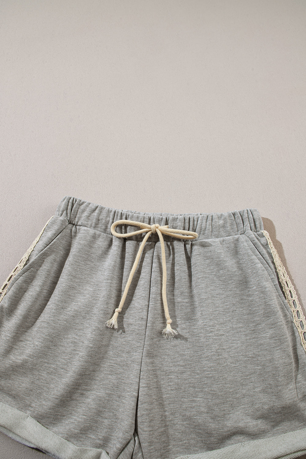 Grey Draw String ärmellose Hoodie und Shorts Set