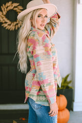 Multicolored jacket with flap pocket and western Aztec print