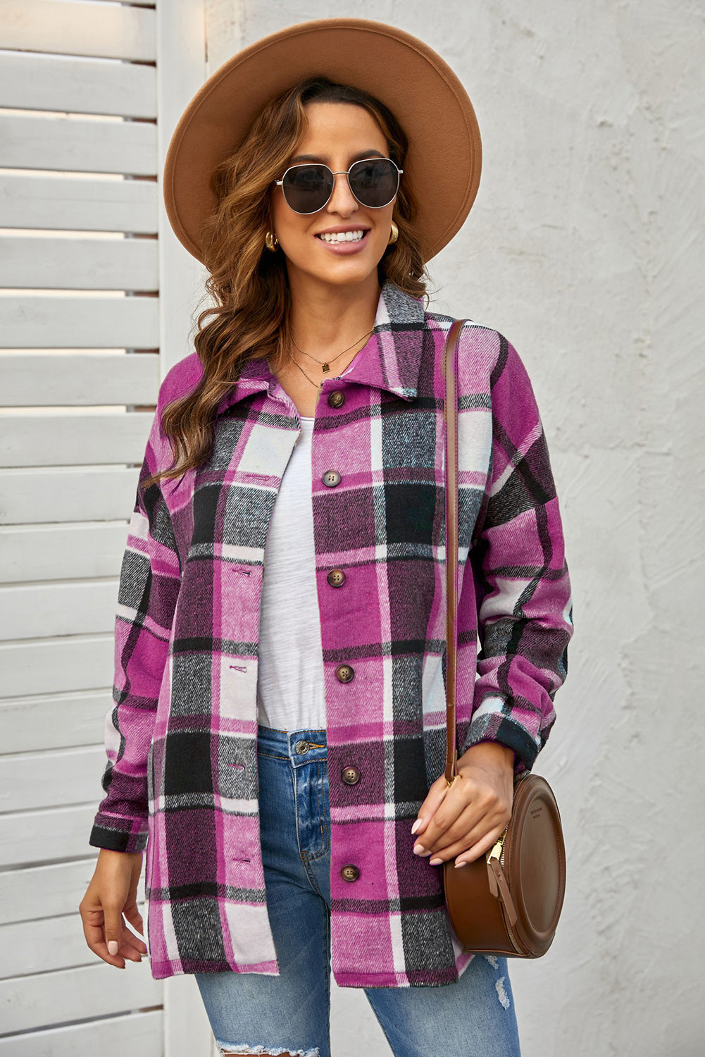 Rose Plaid Druckknopf Hemdjacke