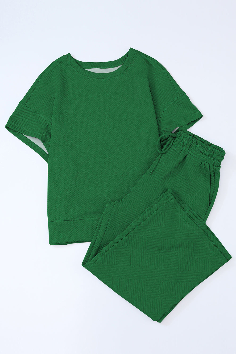 Ensemble t-shirt coupe ample texturé vert foncé et pantalon à cordon de serrage