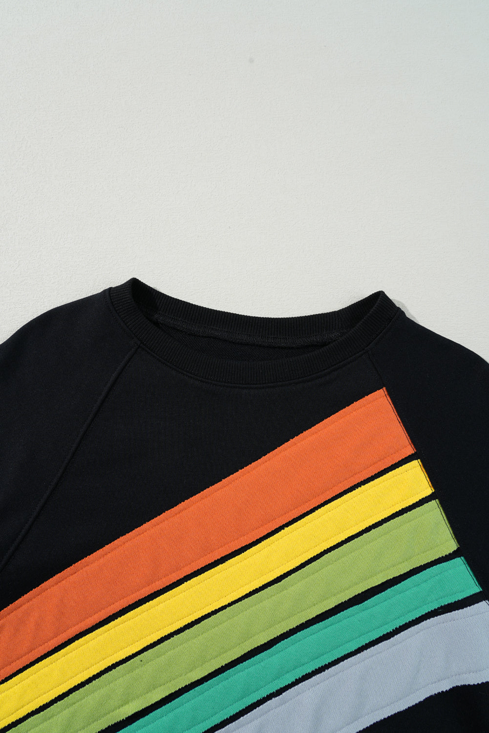 Black Rainbow Colorblock Striped Pullover Sweatshirt