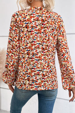 Multicolor blouse with full -willed V -neck print and bishop sleeves