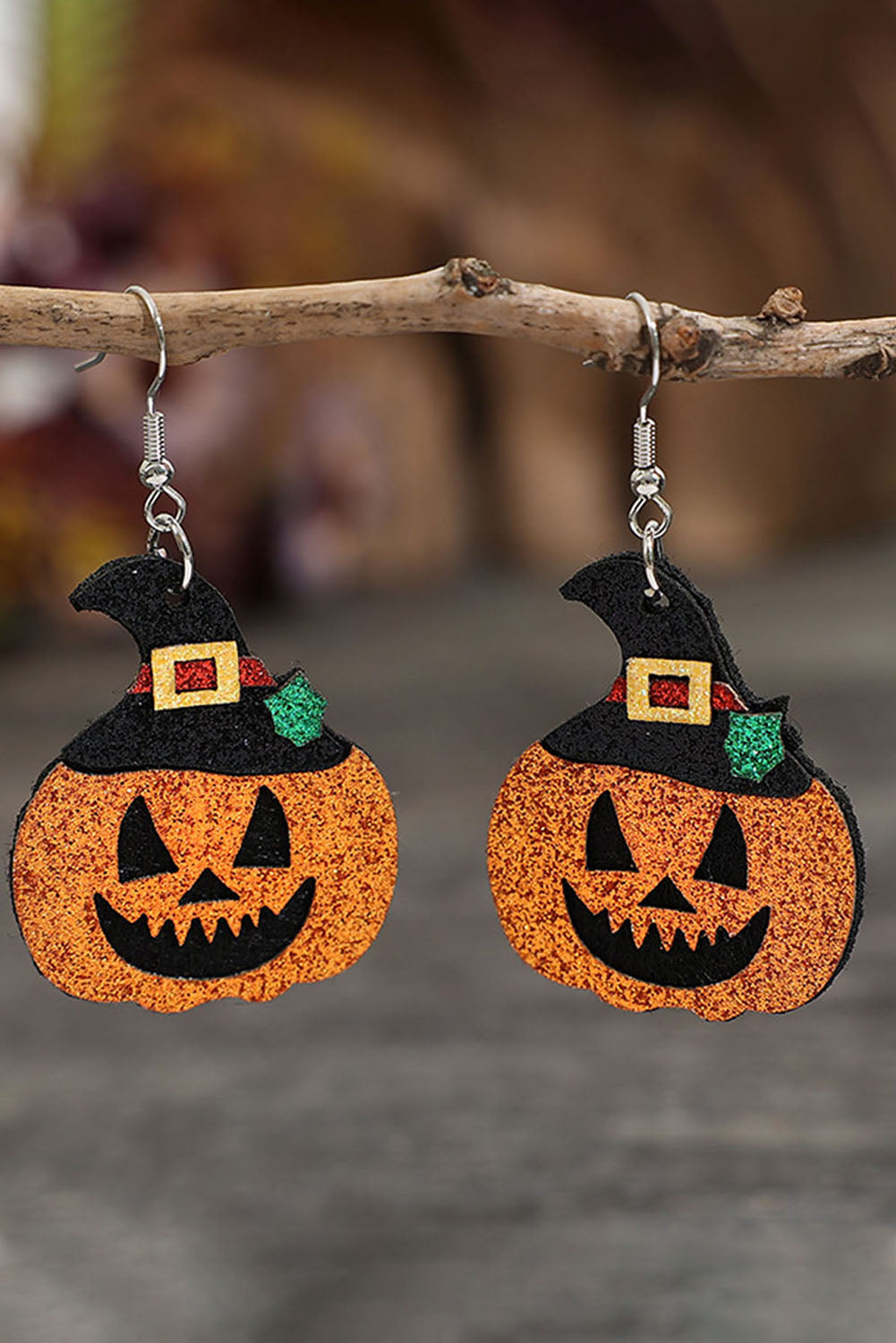 Boucles d'oreilles pendantes citrouille d'Halloween flamme dorée