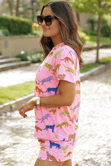 Ensemble de shorts deux pièces taille haute à manches courtes et imprimé floral rose-A WOMAN WE LOVE