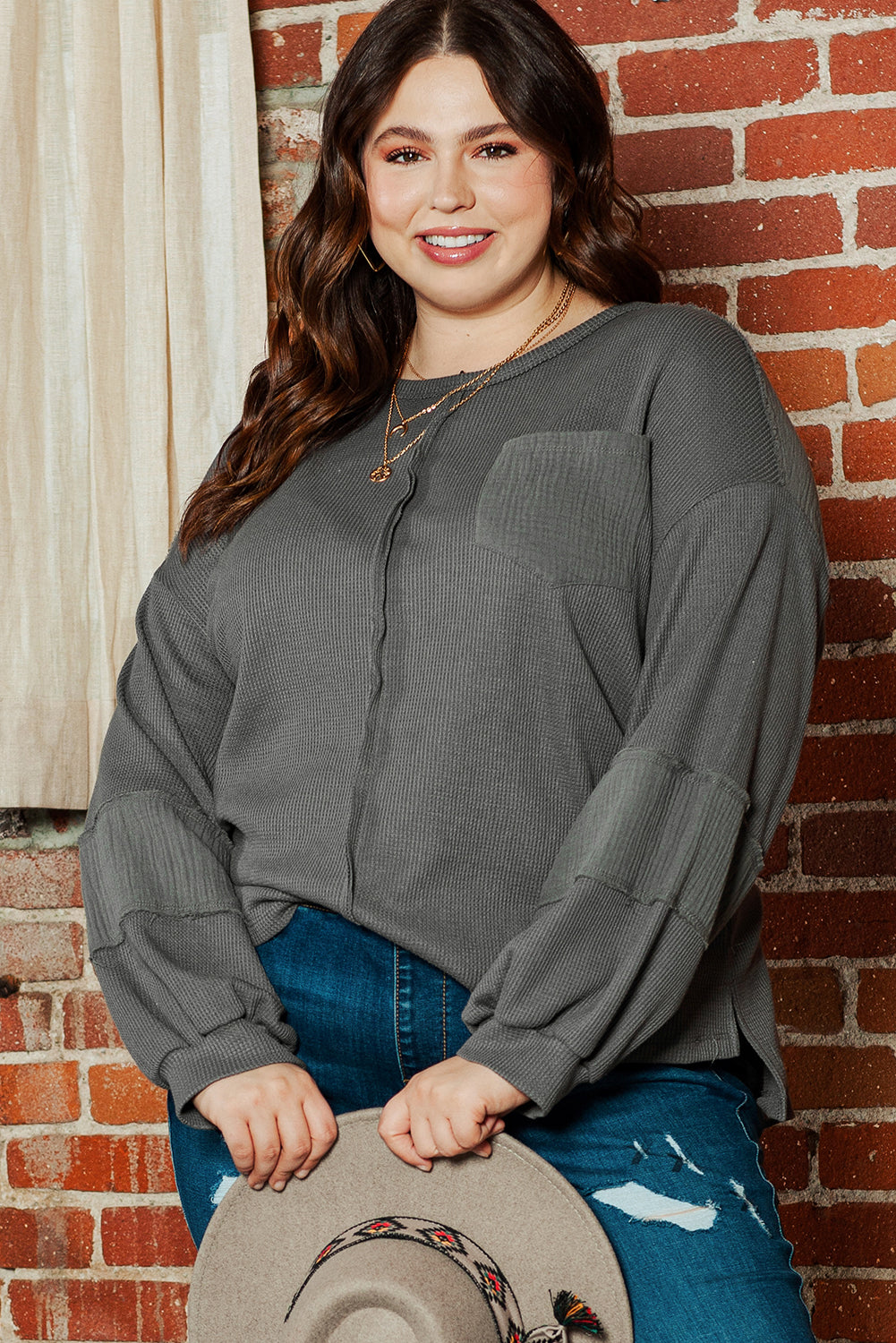 Grigio scuro Plus size a forma di cucitura a cucitura crimker top