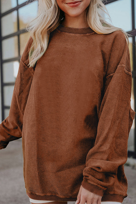 Sweat oversize en velours côtelé marron