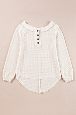 Large blouse with Raglan buttoned sleeves on the front in woven knitting oatmeal